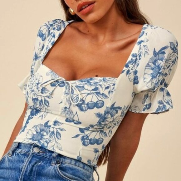 Reformation Tops - Reformation Develan Top Blouse Blue/White Small Size 0
